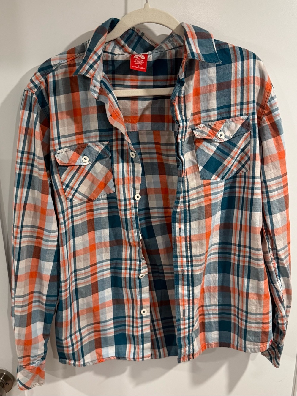 Eastern Mountain Sports Plaid Shirt in Teal, Orange & White